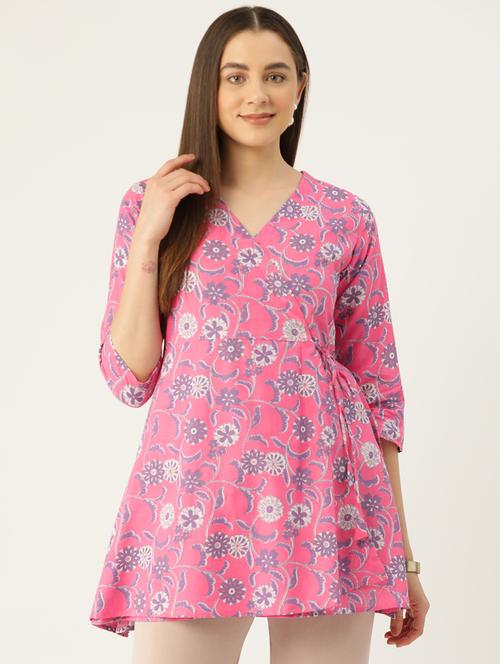 women three quarter sleeve angrakha kurti - 21581240 -  Standard Image - 0