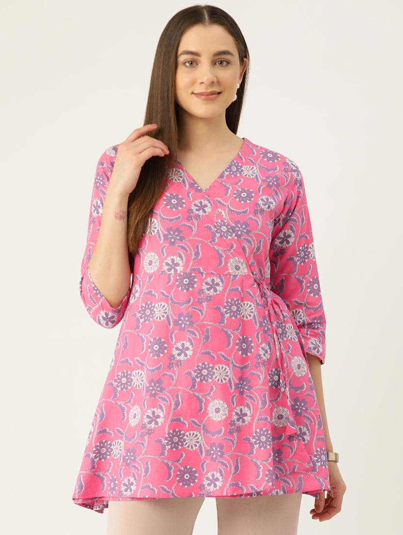 women three quarter sleeve angrakha kurti - 21581240 -  Zoom Image - 0