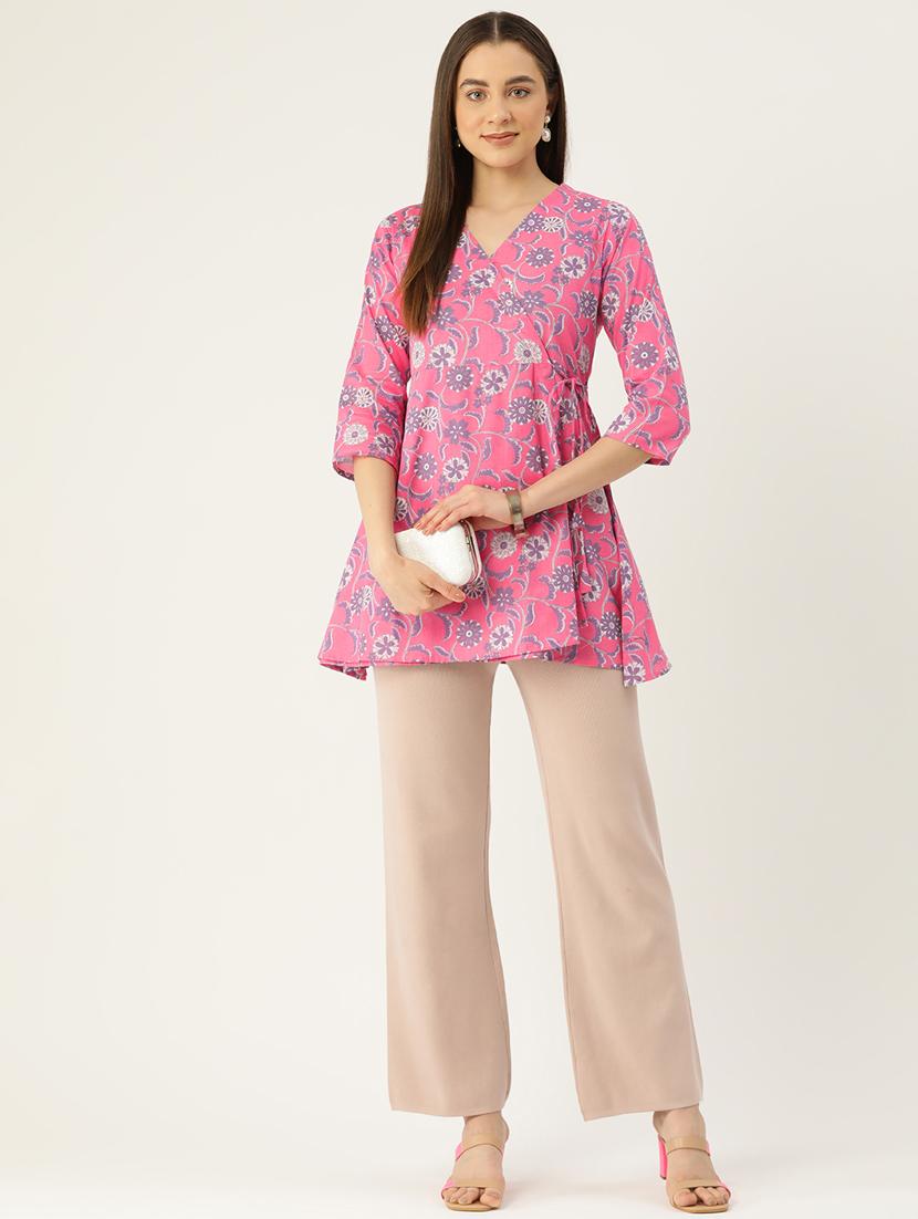 women three quarter sleeve angrakha kurti - 21581240 - Standard Image - 3