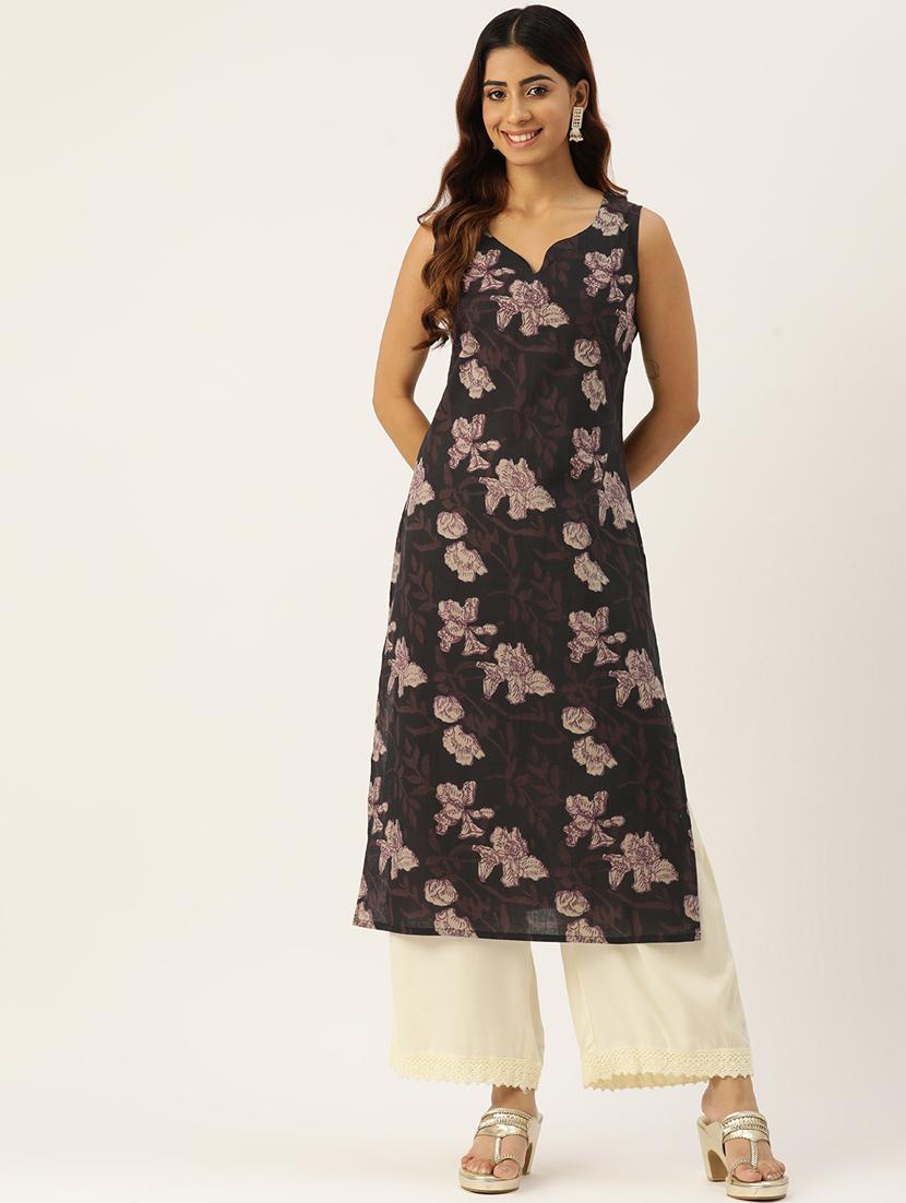 women printed sleeveless straight kurta