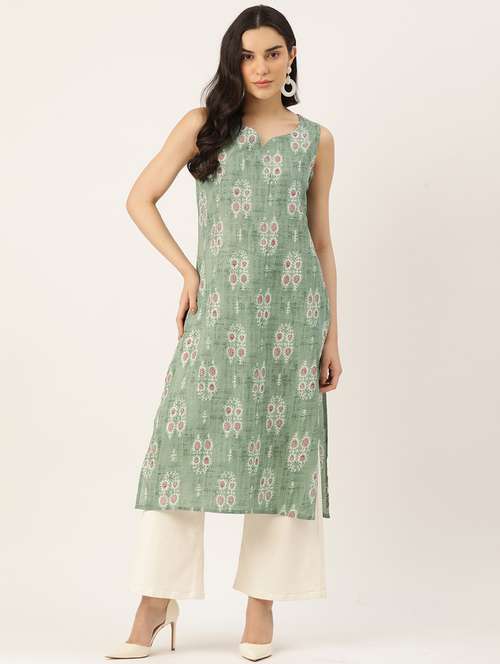 women printed sleeveless straight kurta - 21581243 - Standard Image - 0