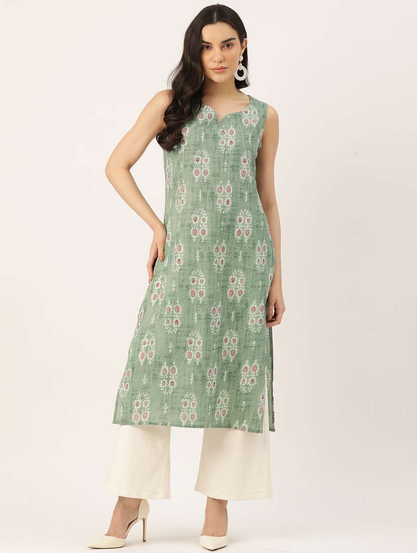 women printed sleeveless straight kurta - 21581243 - Zoom Image - 0