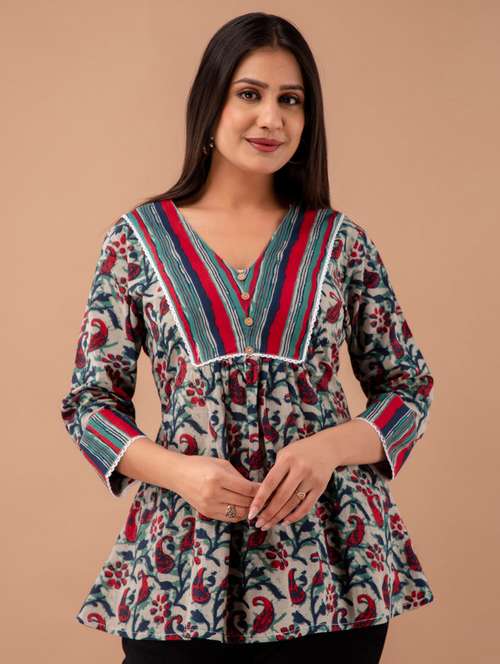 women three quarter sleeve a-line kurti - 21581274 -  Standard Image - 0