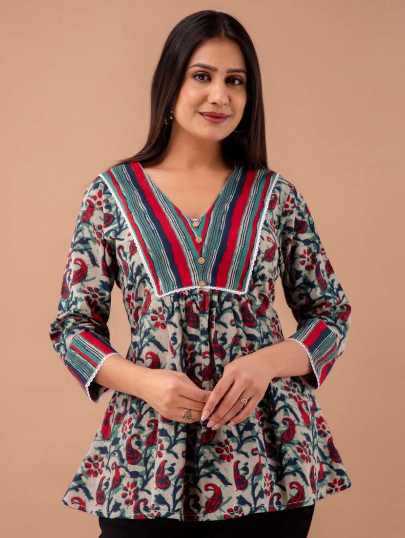 women three quarter sleeve a-line kurti