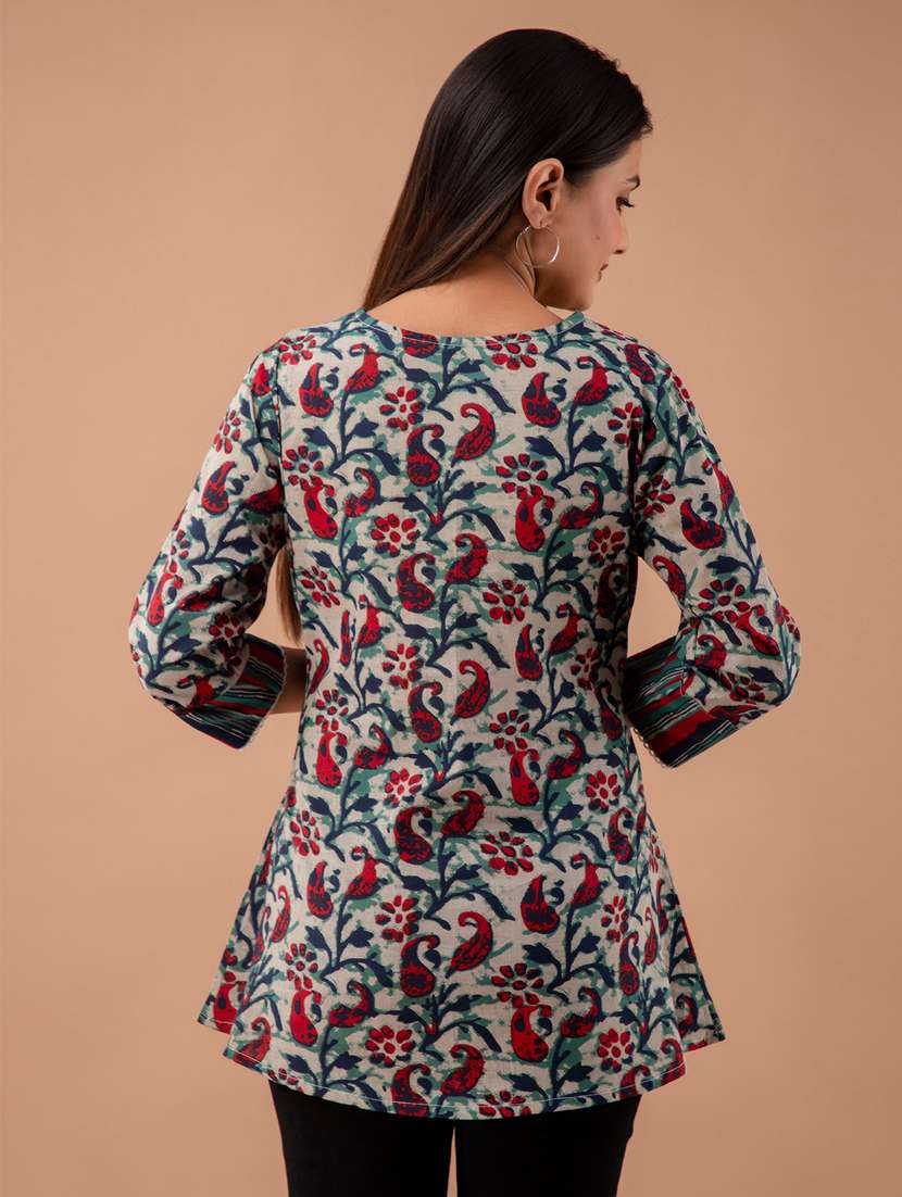 women three quarter sleeve a-line kurti - 21581274 -  Standard Image - 3