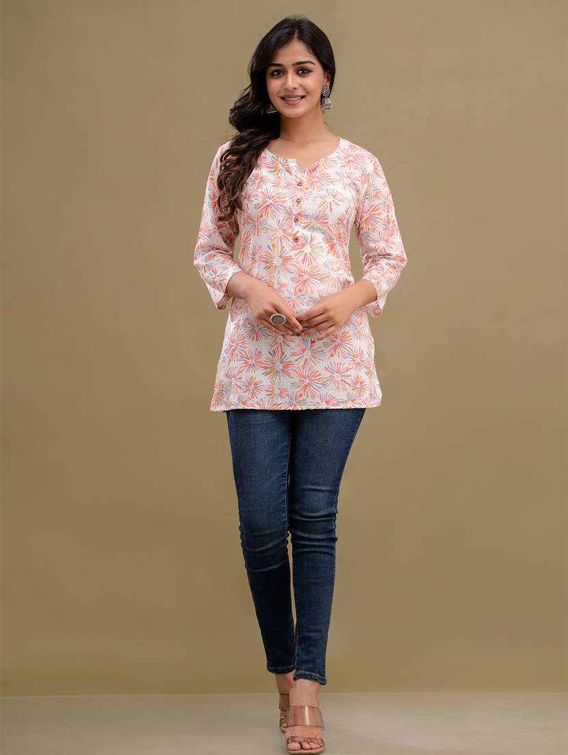 women three quarter sleeve straight kurti - 21581280 -  Standard Image - 3