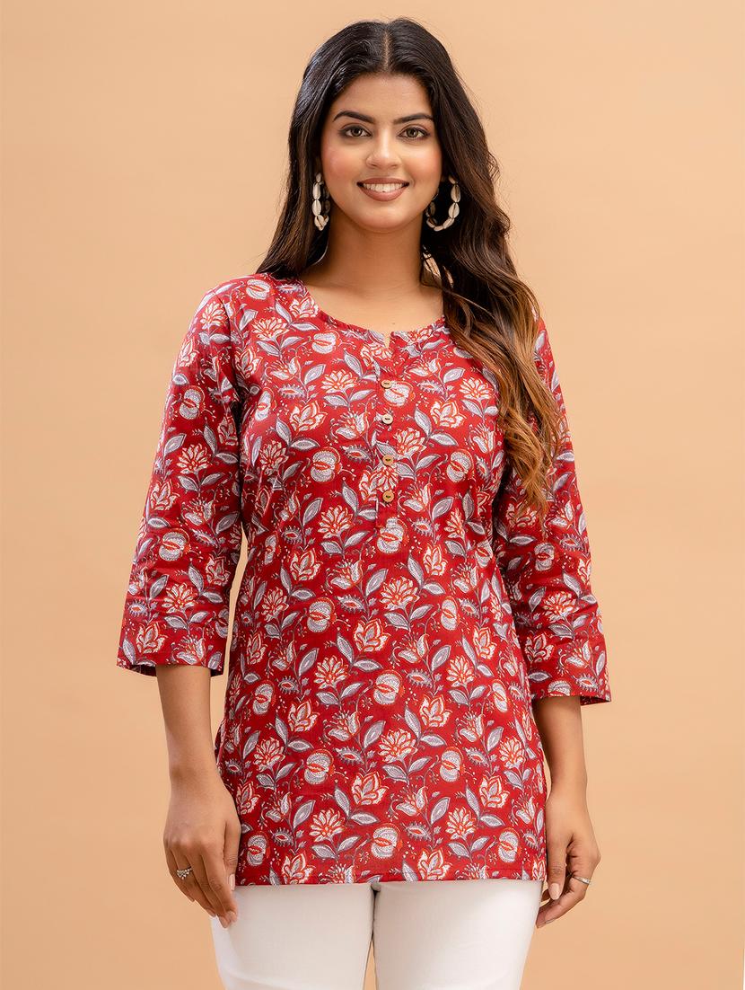 women three quarter sleeve straight kurti - 21581285 -  Zoom Image - 0