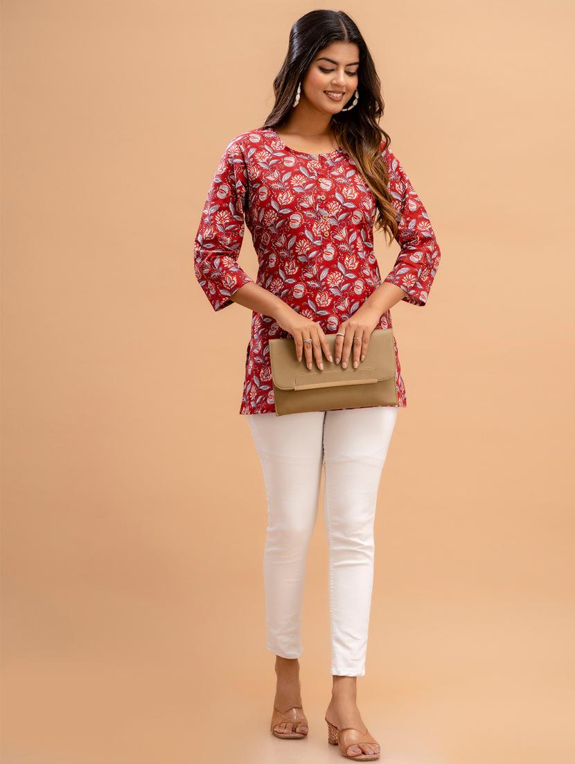 women three quarter sleeve straight kurti - 21581285 - Standard Image - 3
