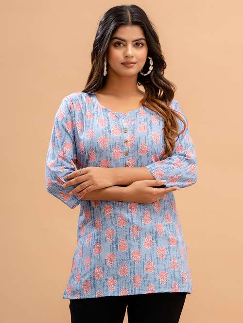 women three quarter sleeve straight kurti - 21581288 -  Standard Image - 0