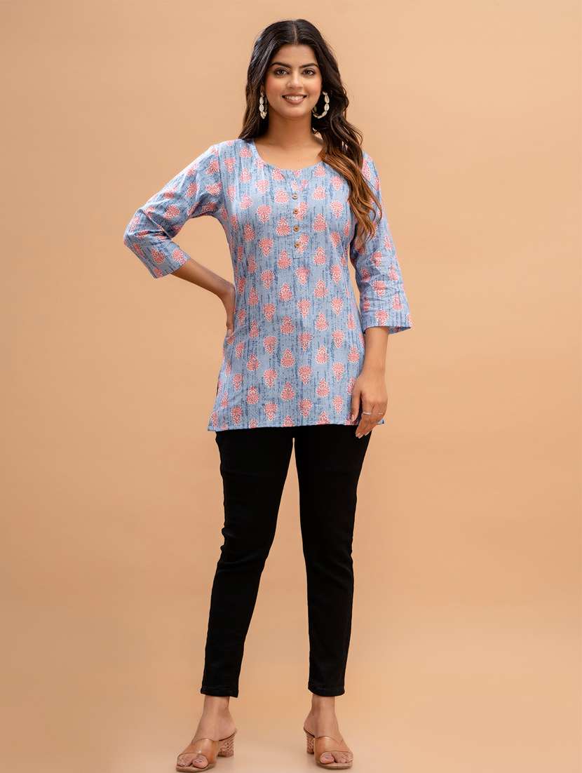 women three quarter sleeve straight kurti - 21581288 -  Standard Image - 3