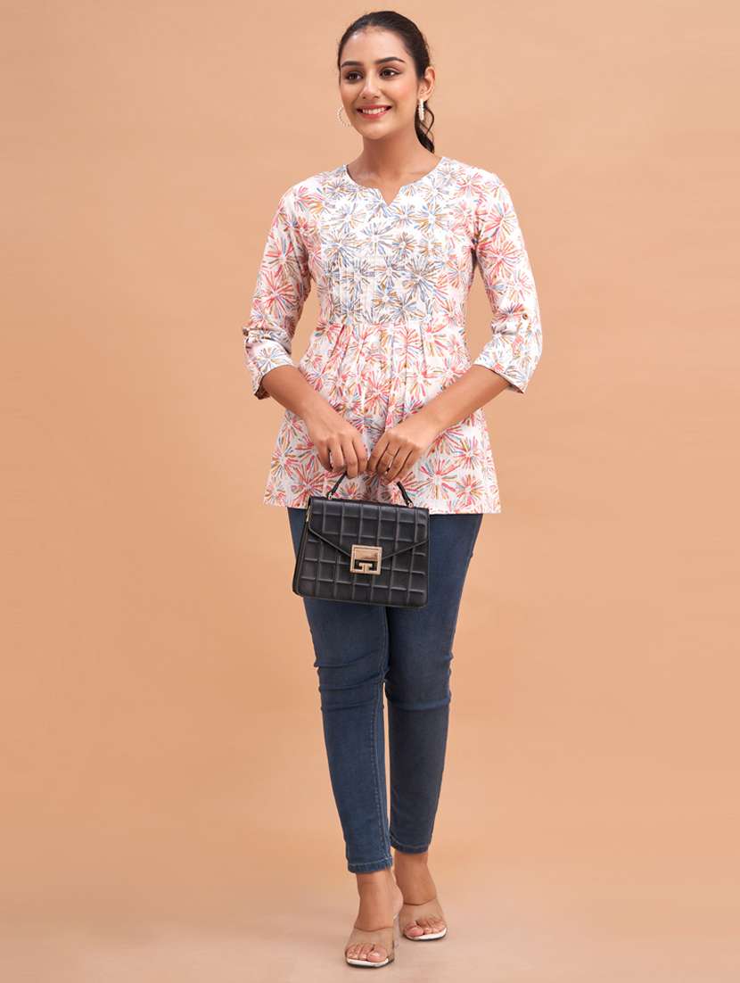 women three quarter sleeve a-line kurti - 21581292 -  Standard Image - 3