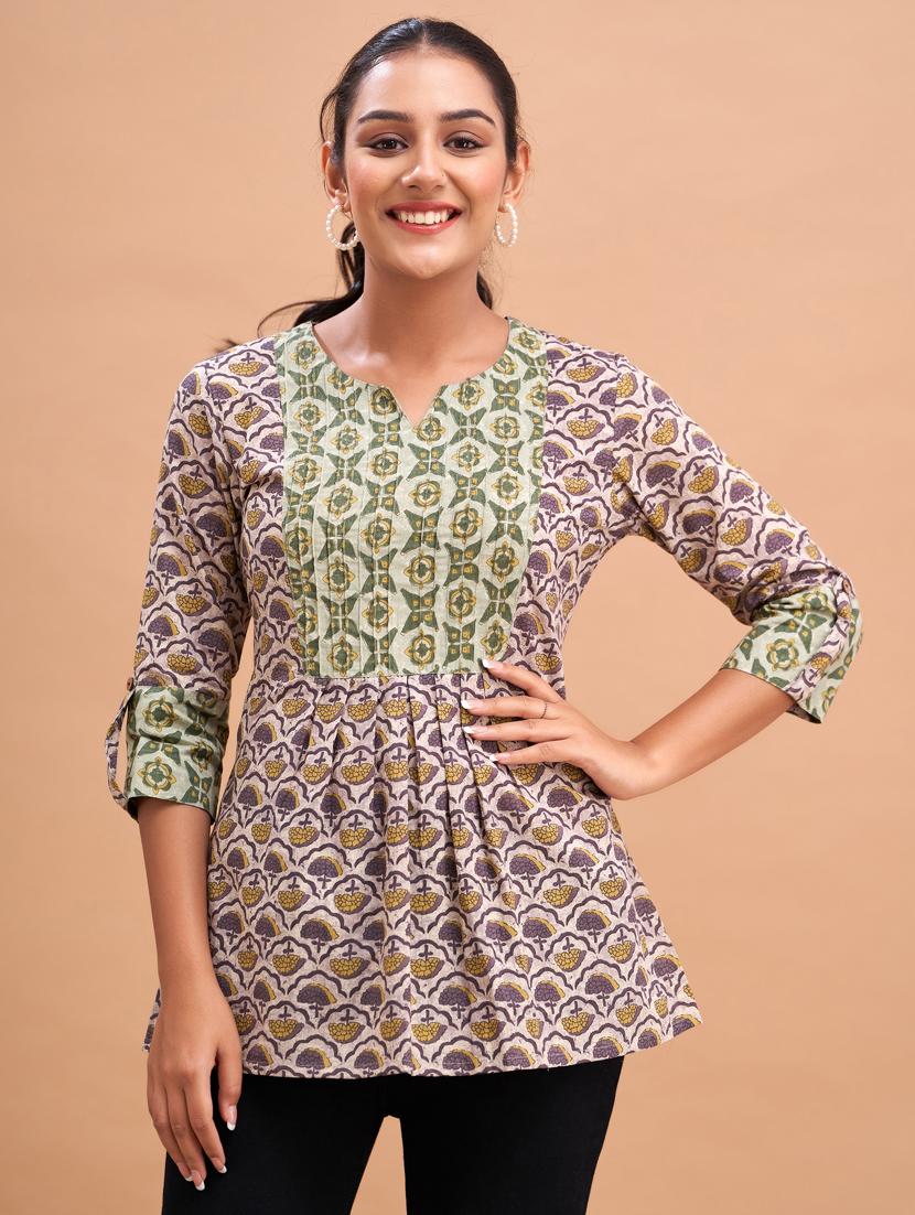 women printed three quarter sleeve short kurti - 21581294 -  Zoom Image - 0