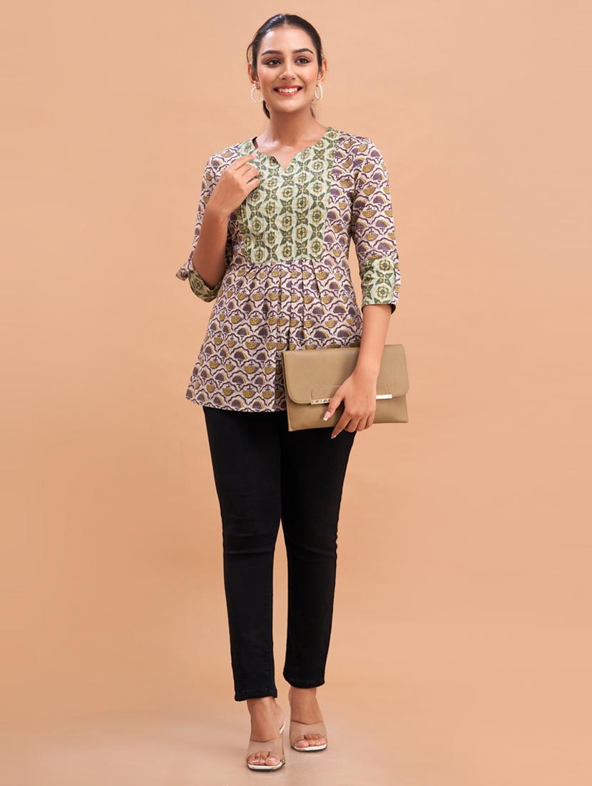 women printed three quarter sleeve short kurti - 21581294 - Standard Image - 3
