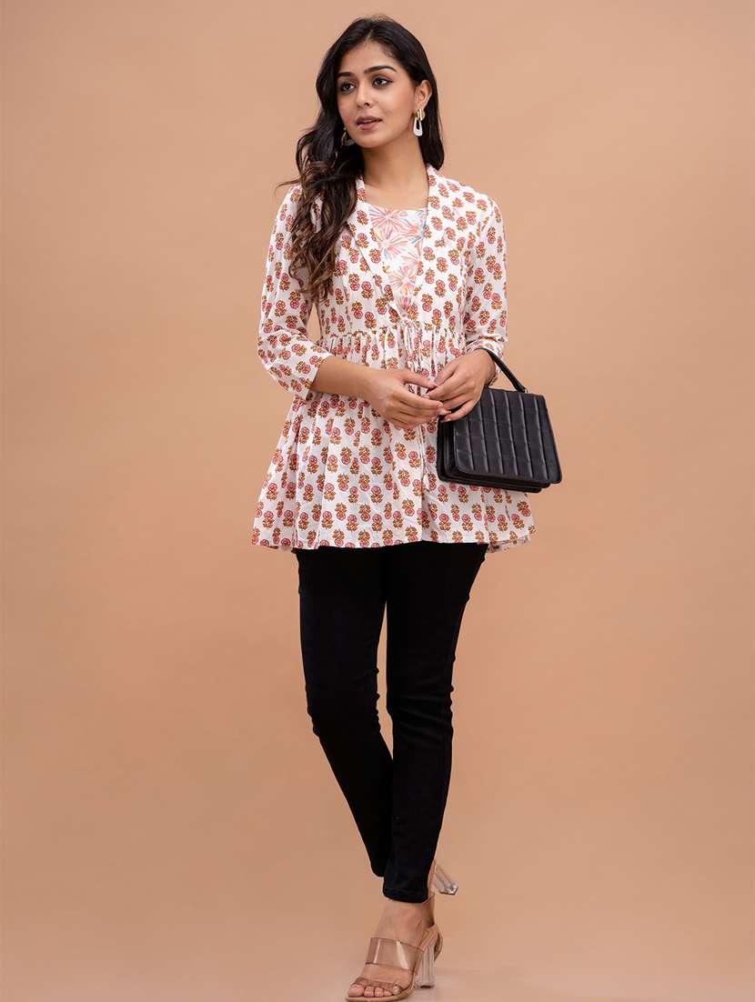 women printed three quarter sleeve short kurti - 21581301 -  Standard Image - 3