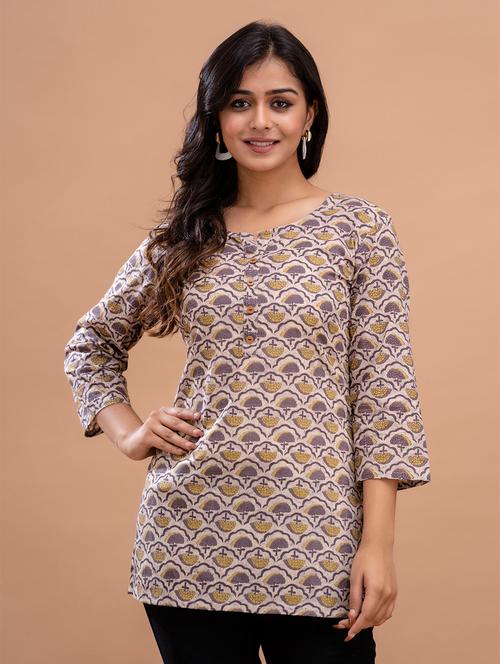 women printed three quarter sleeve short kurti - 21581320 - Standard Image - 0