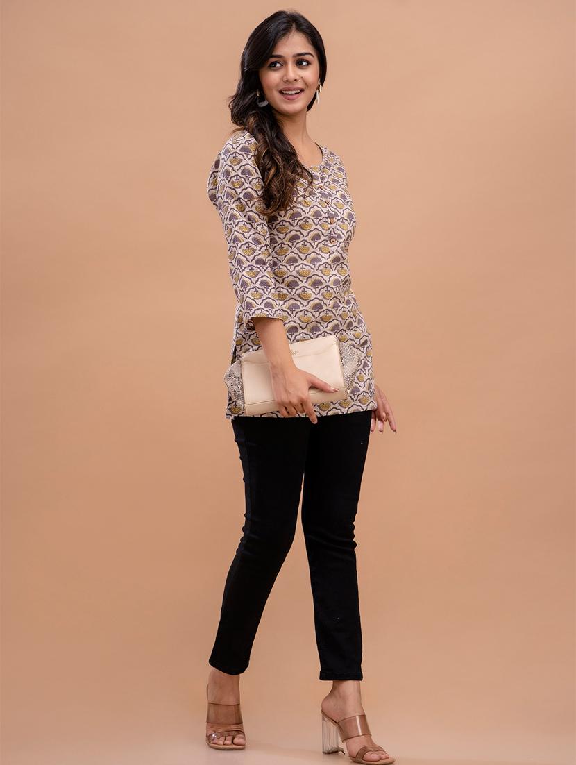 women printed three quarter sleeve short kurti - 21581320 - Standard Image - 3