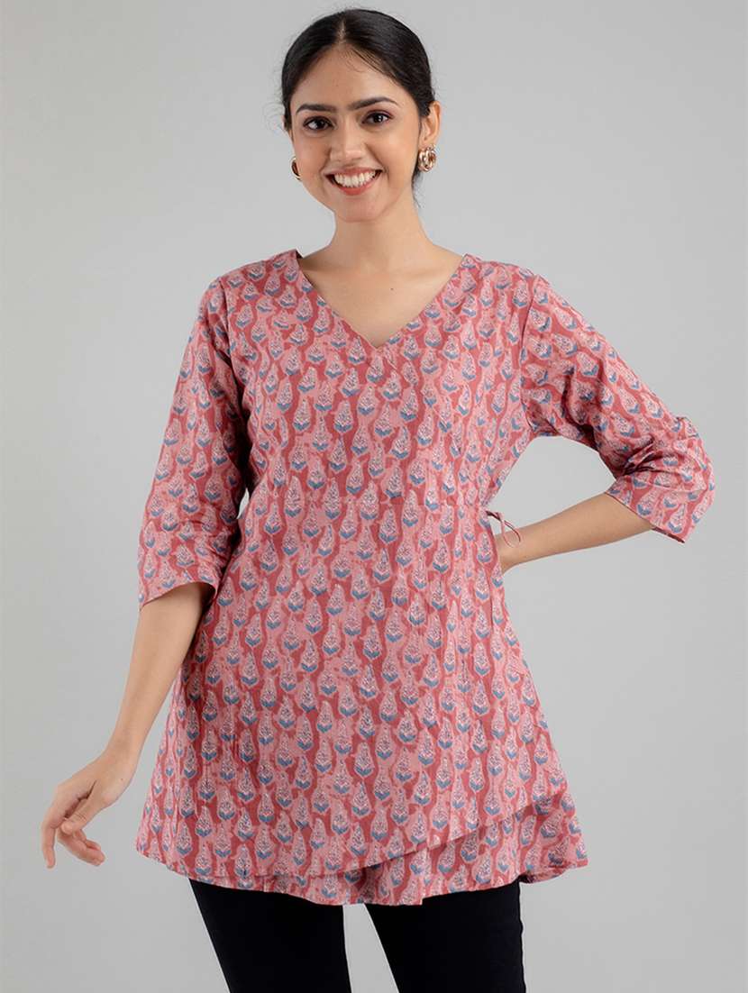 women three quarter sleeve angrakha kurti - 21581323 - Zoom Image - 0