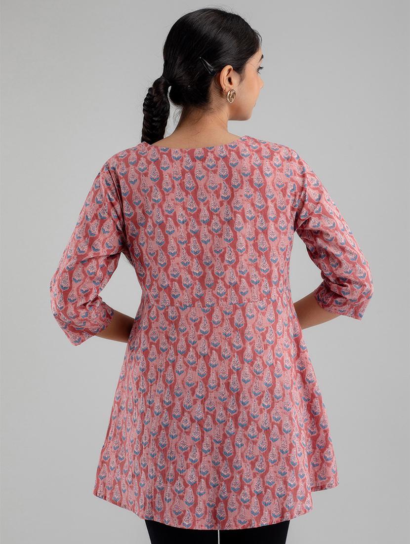 women three quarter sleeve angrakha kurti - 21581323 - Standard Image - 3