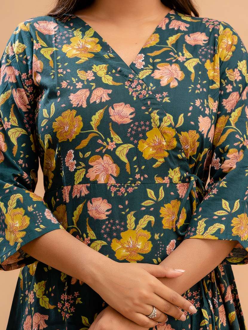 women printed three quarter sleeve angrakha kurti - 21581330 -  Standard Image - 5