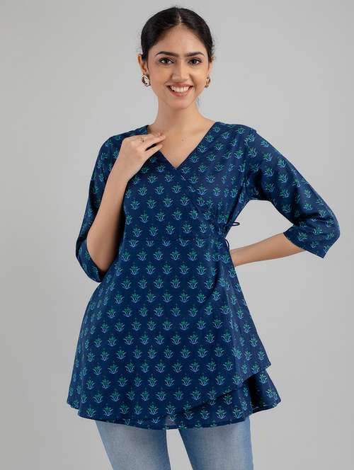women printed three quarter sleeve angrakha kurti - 21581331 - Standard Image - 0