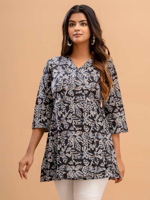 women printed three quarter sleeve angrakha kurti - 21581333 -  Standard Image - 0