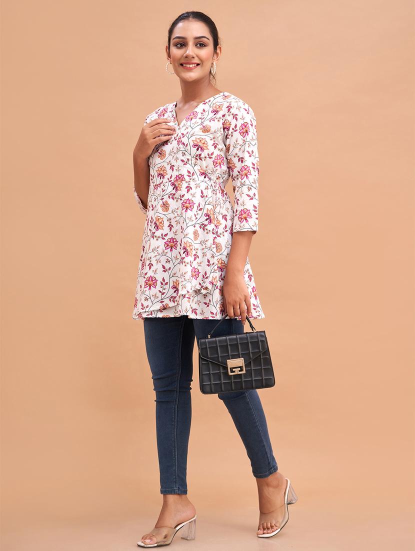 women three quarter sleeve angrakha kurti - 21581334 - Standard Image - 3