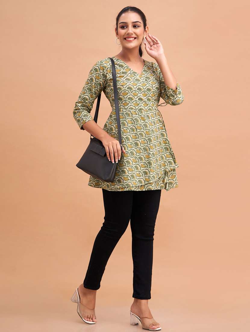 women three quarter sleeve angrakha kurti - 21581336 - Standard Image - 3