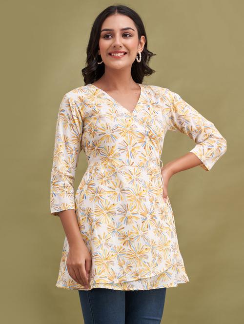 women three quarter sleeve angrakha kurti - 21581340 - Standard Image - 0