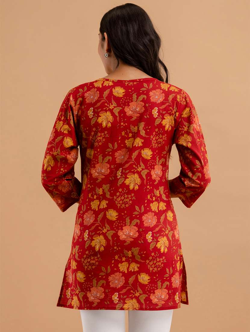 women printed three quarter sleeve short kurti - 21581350 -  Standard Image - 3