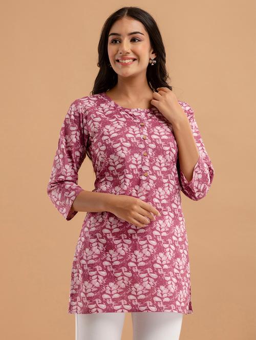 women printed three quarter sleeve short kurti - 21581358 -  Standard Image - 0