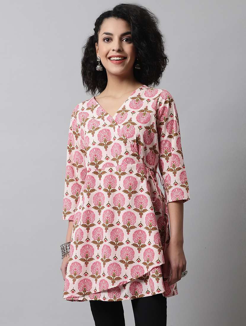 women three quarter sleeve angrakha kurti