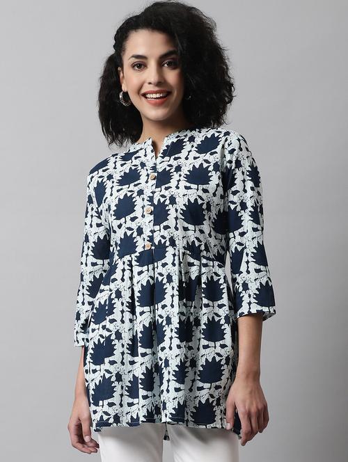 women printed three quarter sleeve short kurti - 21581370 -  Standard Image - 0