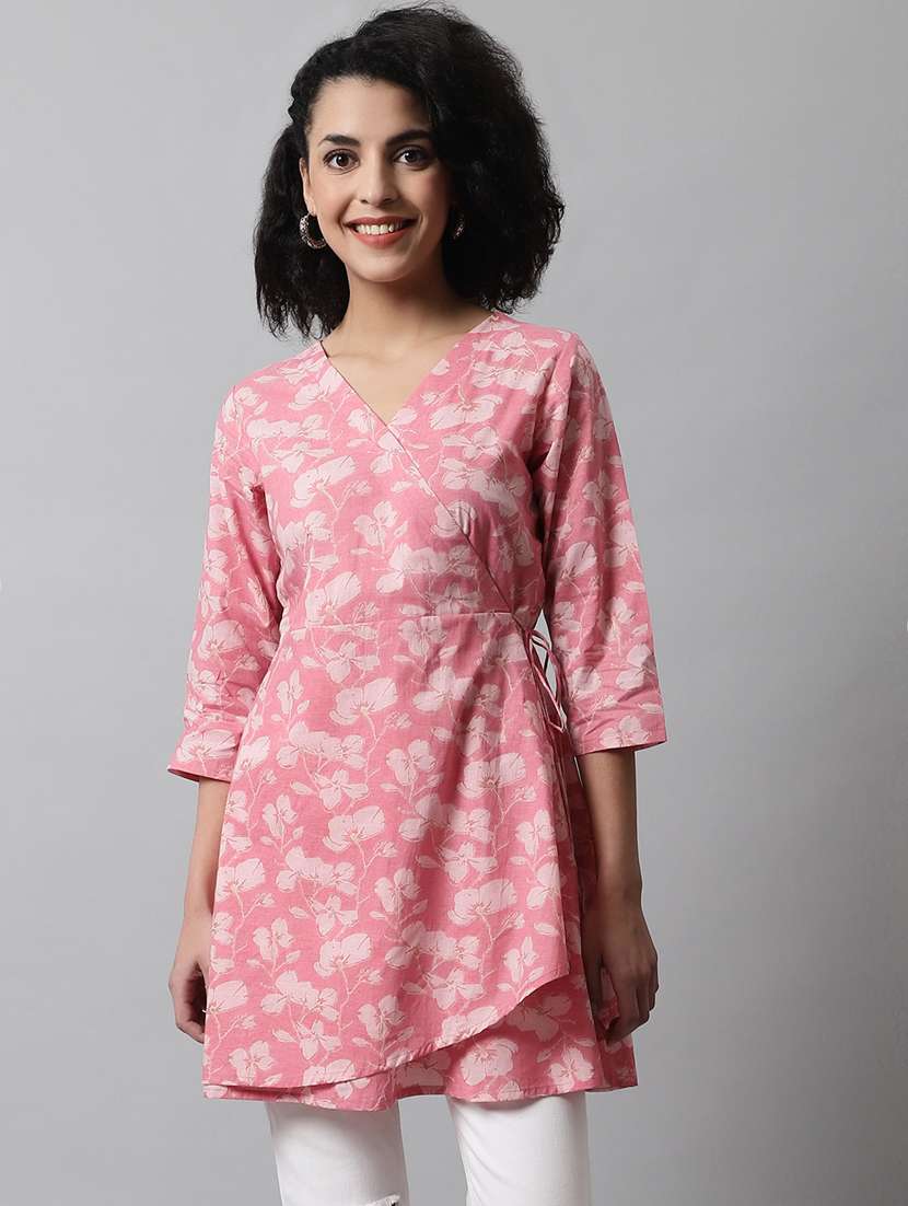 women three quarter sleeve angrakha kurti - 21581371 -  Zoom Image - 0