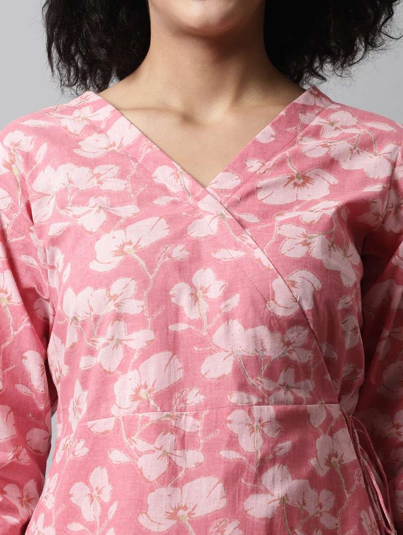 women three quarter sleeve angrakha kurti - 21581371 - Standard Image - 5