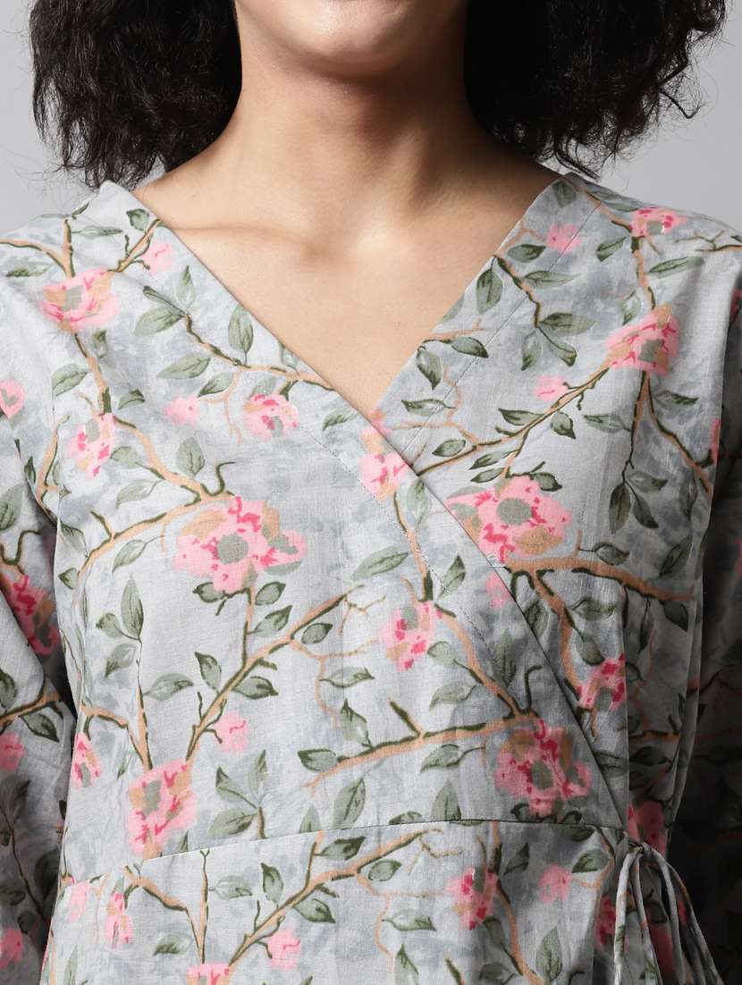 women printed three quarter sleeve angrakha kurti - 21581372 - Standard Image - 5