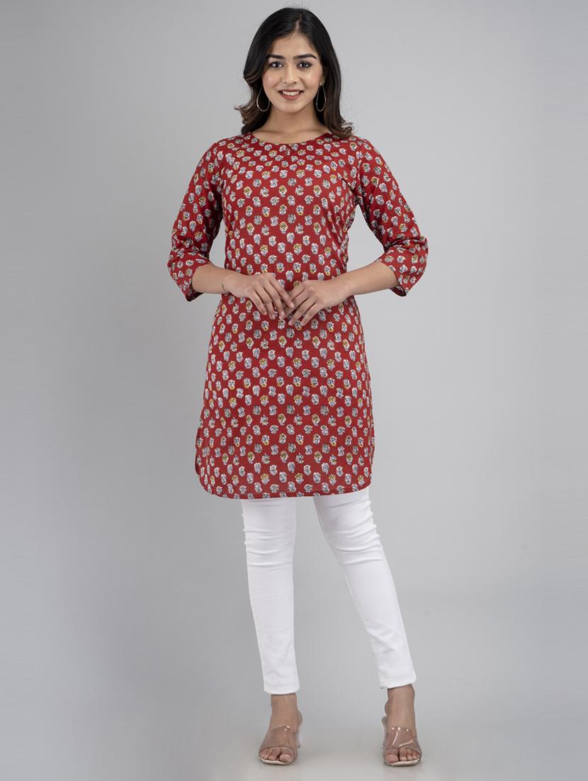 women three quarter sleeve straight kurti - 21581380 - Standard Image - 3