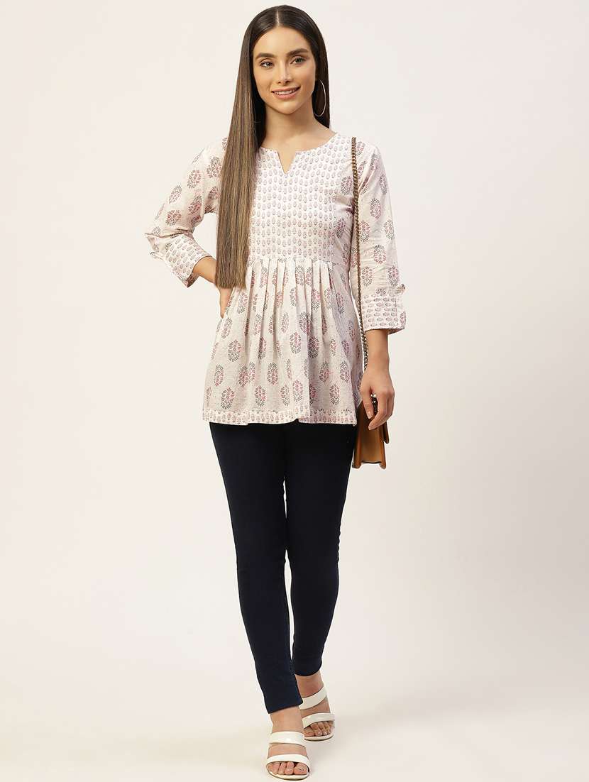 women printed three quarter sleeve short kurti - 21581393 -  Standard Image - 3