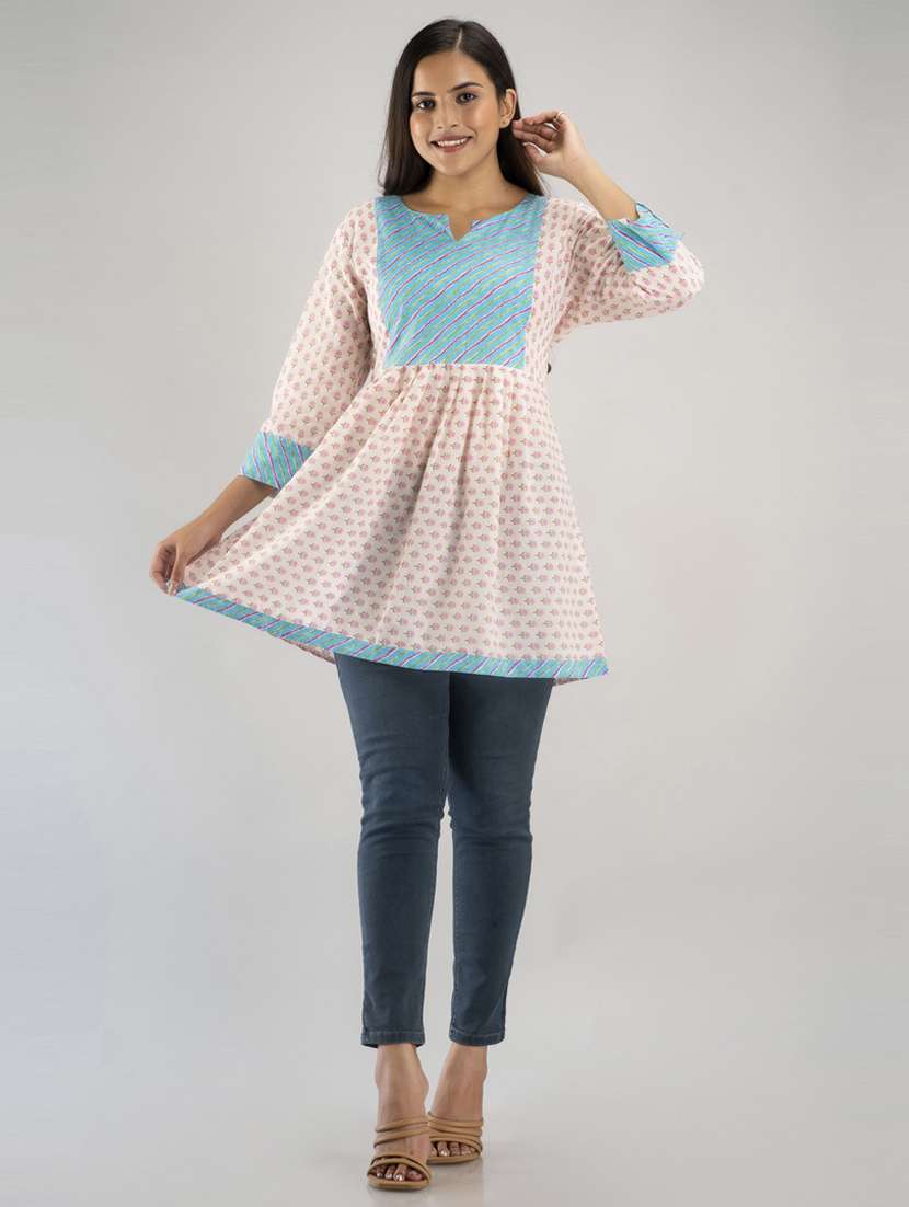 women three quarter sleeve flared kurti - 21581398 -  Standard Image - 3