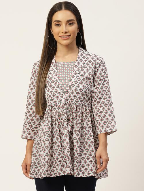women printed three quarter sleeve short kurti - 21581401 -  Standard Image - 0