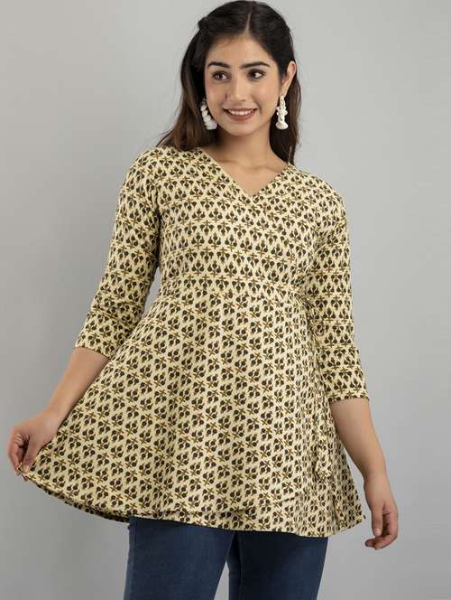 women printed three quarter sleeve short kurti - 21581408 - Standard Image - 0