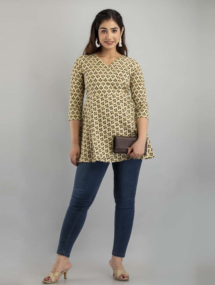 women printed three quarter sleeve short kurti - 21581408 - Standard Image - 3