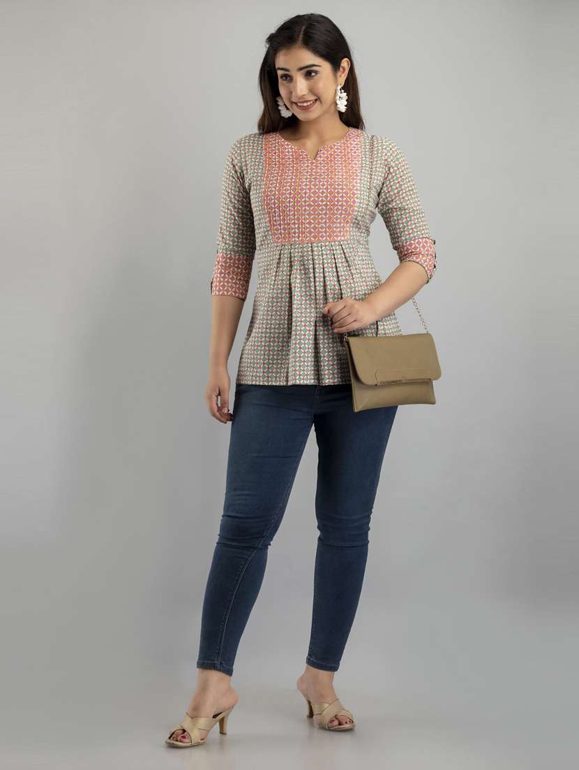 women printed three quarter sleeve short kurti - 21581410 -  Standard Image - 3