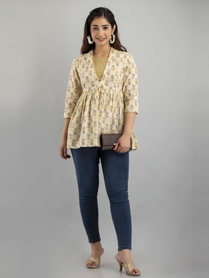 women printed three quarter sleeve short kurti - 21581412 -  Standard Image - 3