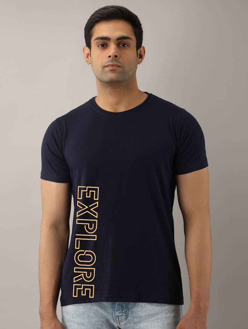 men slim fit typographic placement printed short sleeve t-shirt