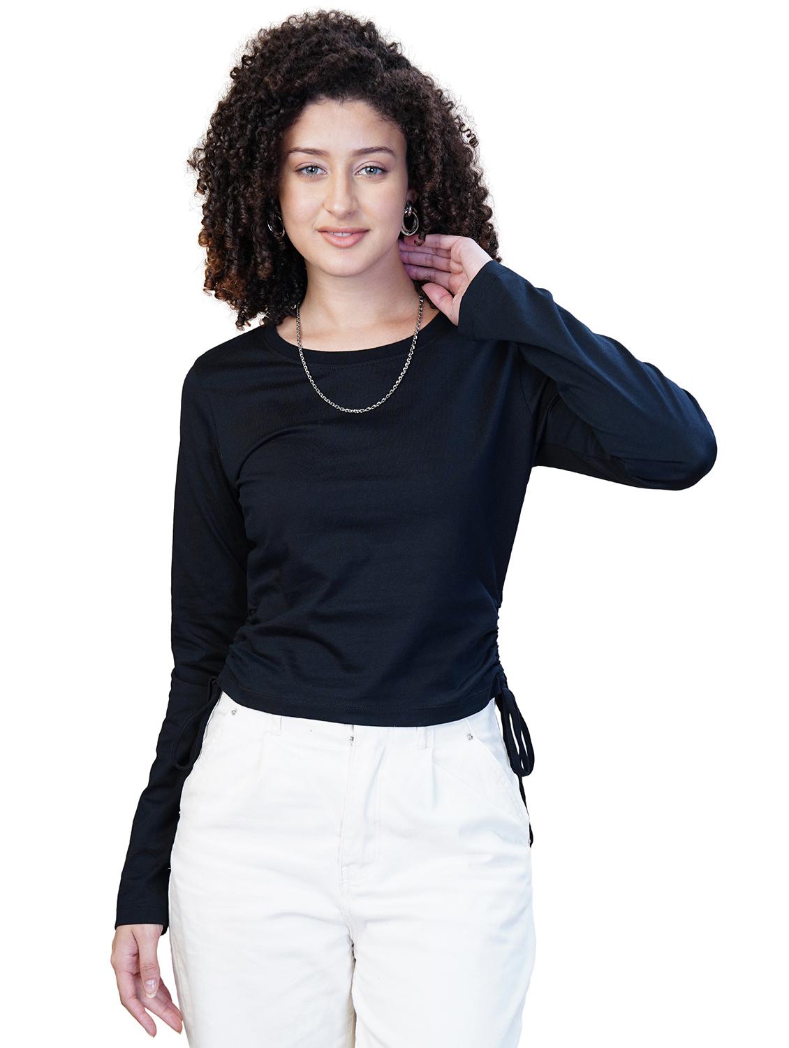women solid long sleeve ruched top - 21582173 - Zoom Image - 0