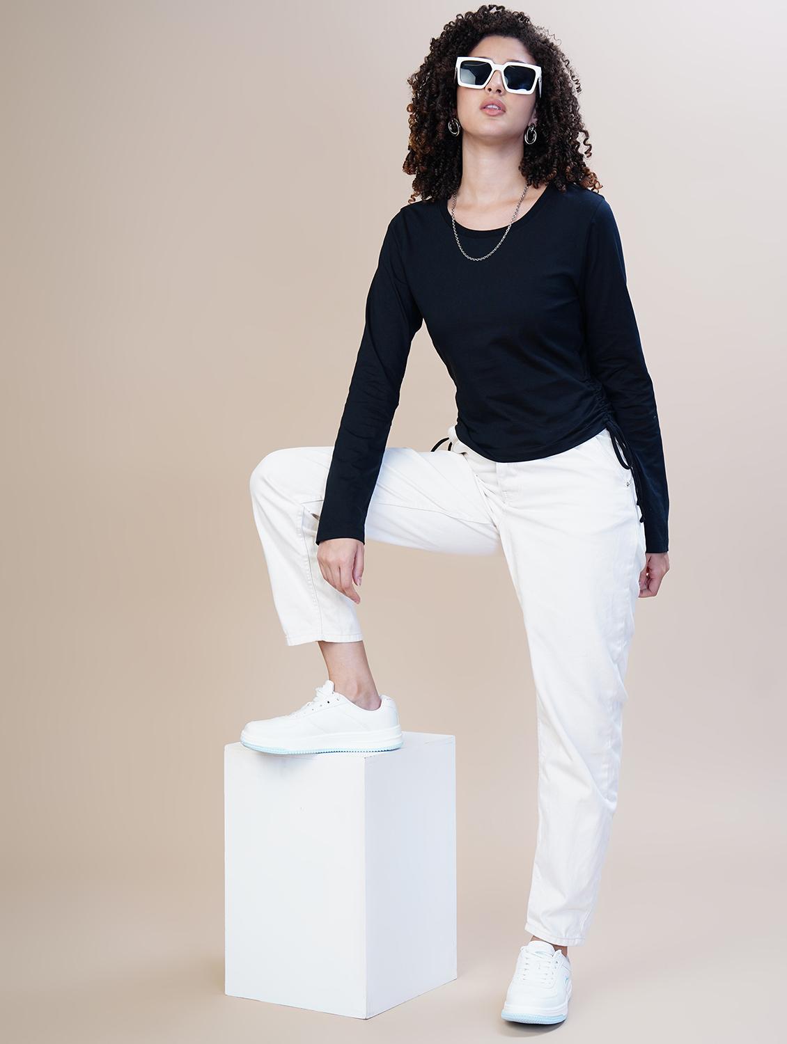 women solid long sleeve ruched top - 21582173 - Standard Image - 3