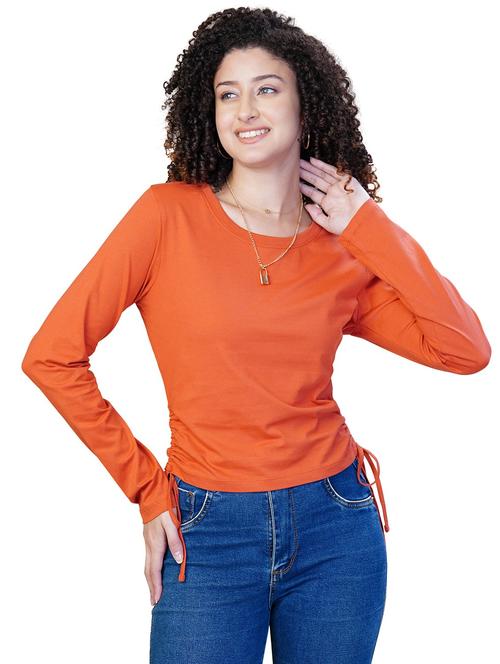 women solid long sleeve ruched top - 21582174 - Standard Image - 0