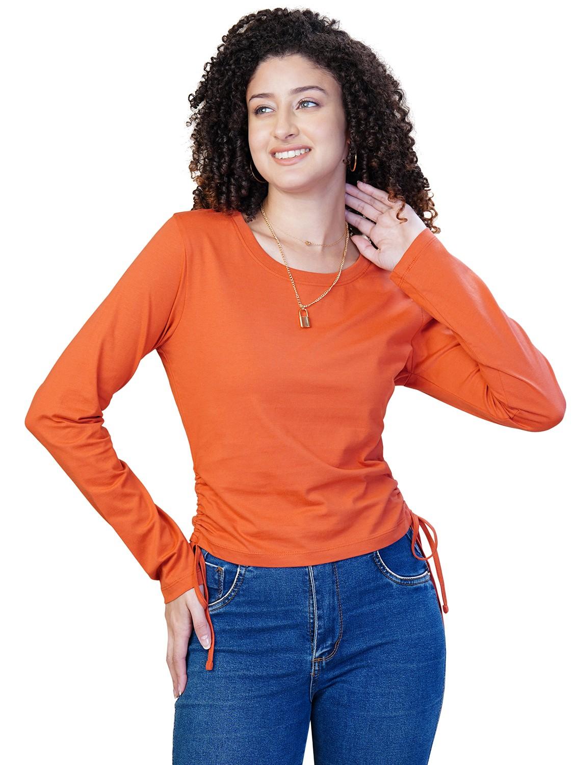 women solid long sleeve ruched top - 21582174 - Zoom Image - 0