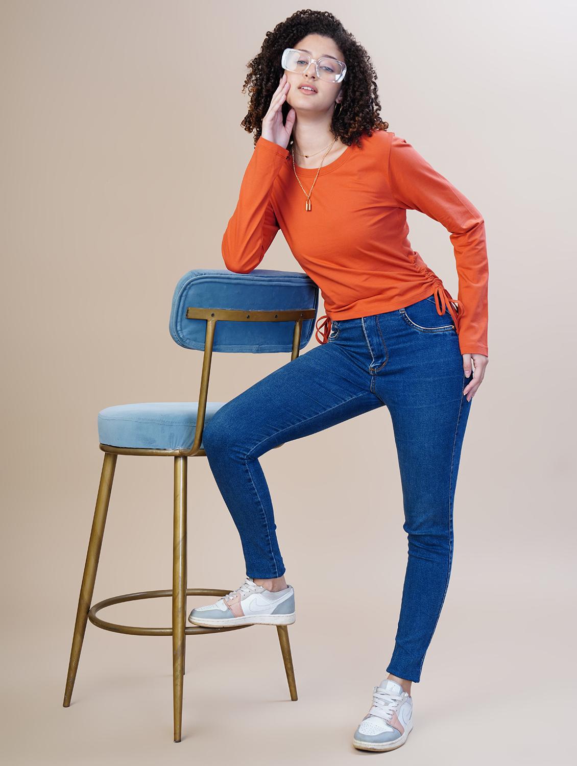 women solid long sleeve ruched top - 21582174 - Standard Image - 3