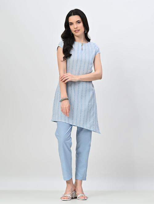 women stripes key hole neck kurta pant set - 21582193 - Standard Image - 0